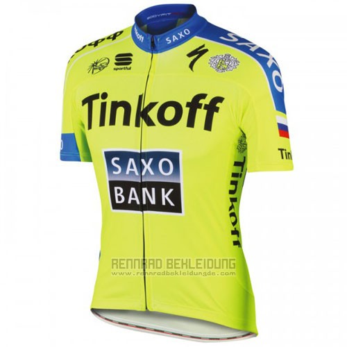 2016 Fahrradbekleidung Tinkoff Saxo Bank Gelb und Blau Trikot Kurzarm und Tragerhose